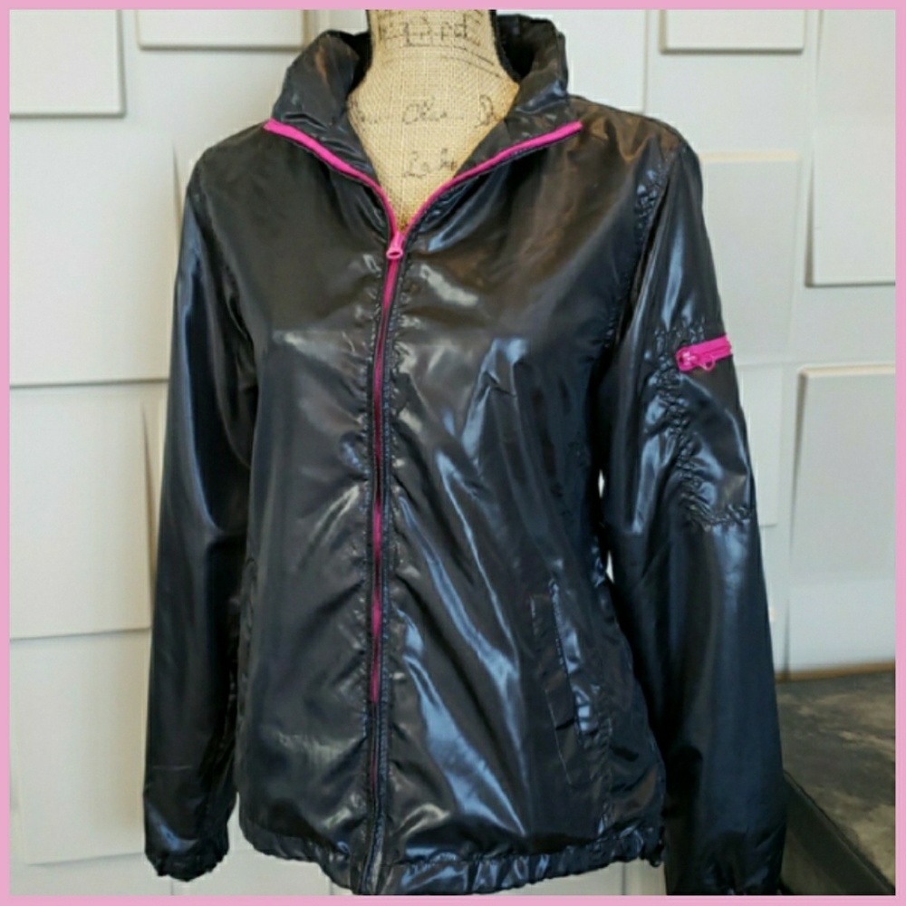 Faded Glory jacket coat black athletic lightweight long sleeve Size Medium